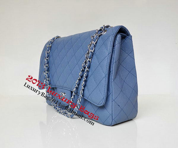 Chanel Maxi Quilted Classic Flap Bag Blue Cannage Patterns A58601 Silver