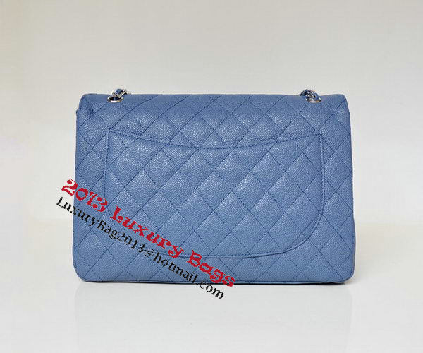 Chanel Maxi Quilted Classic Flap Bag Blue Cannage Patterns A58601 Silver