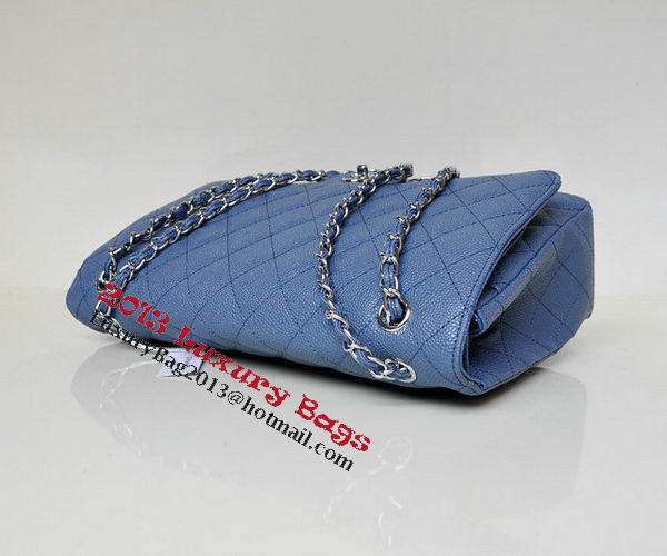 Chanel Maxi Quilted Classic Flap Bag Blue Cannage Patterns A58601 Silver