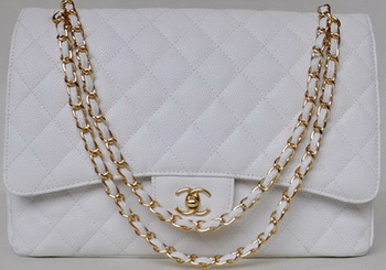 Chanel Maxi Quilted Classic Flap Bag White Cannage Patterns A58601 Gold