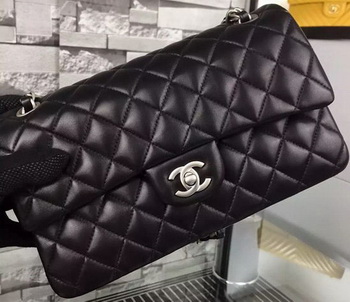 Chanel 2.55 Series Flap Bag Black Sheepskin Leather A06375 Silver