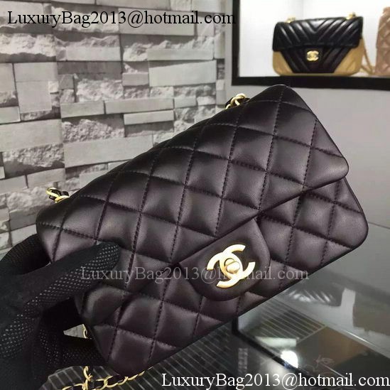 Chanel Classic mini Flap Bag Black Sheepskin Leather A67350 Gold