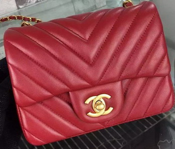 Chanel Classic mini Flap Bag Chevron Sheepskin Leather A68748 Burgundy