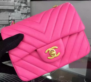 Chanel Classic mini Flap Bag Chevron Sheepskin Leather A68748 Rose