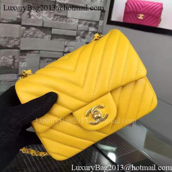 Chanel Classic mini Flap Bag Chevron Sheepskin Leather A68748 Yellow