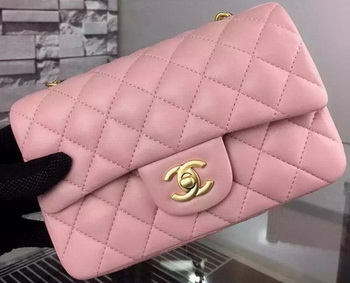 Chanel Classic mini Flap Bag Pink Sheepskin Leather A67350 Gold