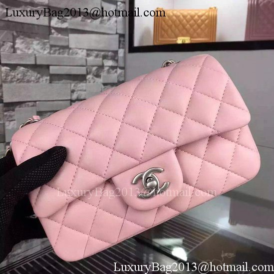 Chanel Classic mini Flap Bag Pink Sheepskin Leather A67350 Silver