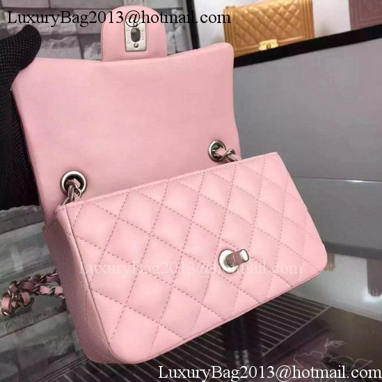 Chanel Classic mini Flap Bag Pink Sheepskin Leather A67350 Silver