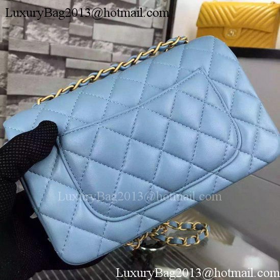 Chanel Classic mini Flap Bag SkyBlue Sheepskin Leather A67350 Gold