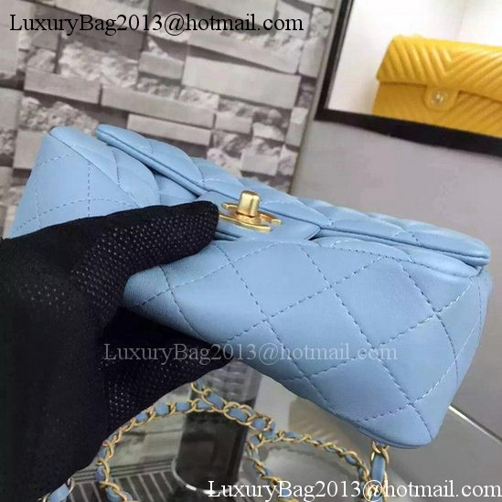 Chanel Classic mini Flap Bag SkyBlue Sheepskin Leather A67350 Gold