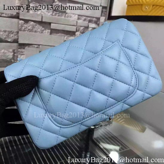 Chanel Classic mini Flap Bag SkyBlue Sheepskin Leather A67350 Silver