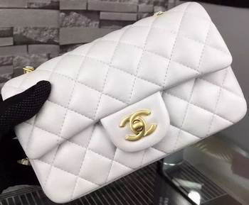 Chanel Classic mini Flap Bag White Sheepskin Leather A67350 Gold