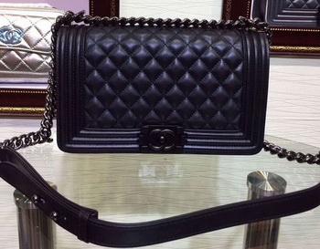 Boy Chanel Flap Shoulder Bag Sheepskin Leather A67086 Black