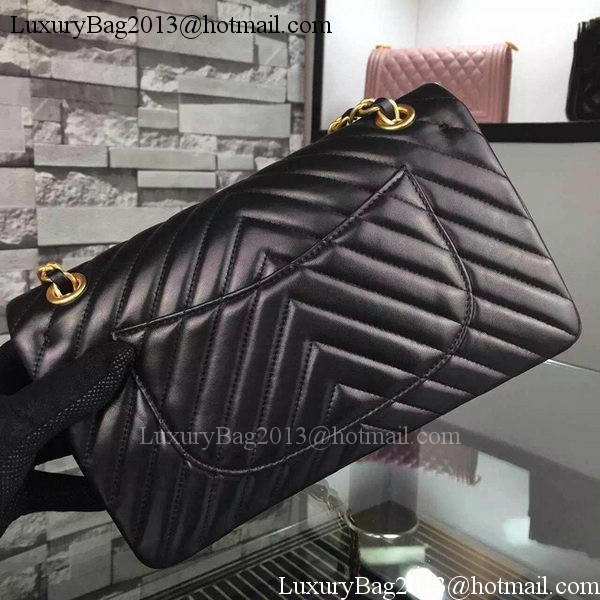 Chanel 2.55 Series Flap Bag Black Lambskin Chevron Leather A5023 Gold