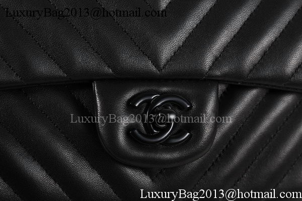 Chanel 2.55 Series Flap Bag Sheepskin Chevron Leather A1112 Black