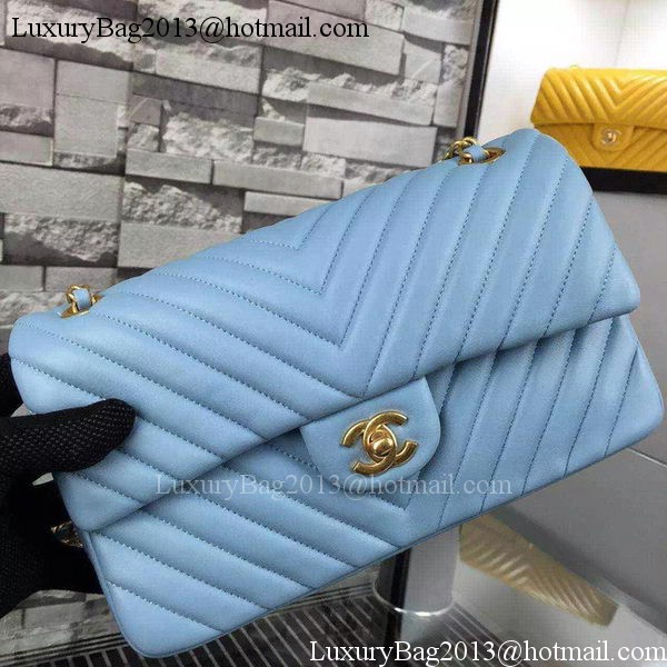 Chanel 2.55 Series Flap Bag SkyBlue Lambskin Chevron Leather A5023 Gold