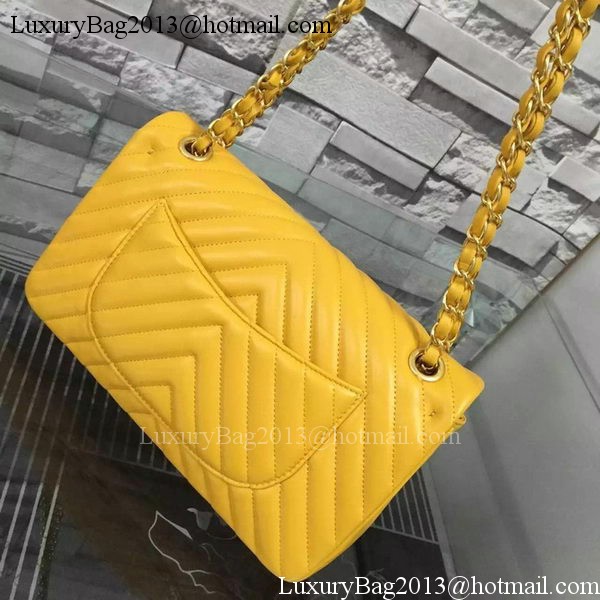 Chanel 2.55 Series Flap Bag Yellow Lambskin Chevron Leather A5023 Gold