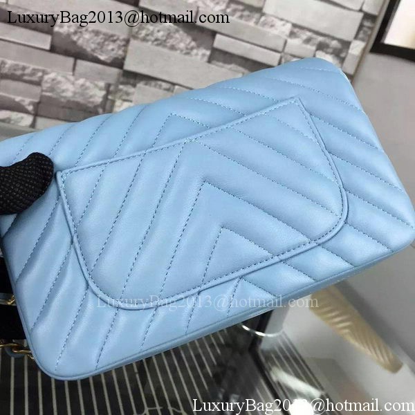 Chanel mini Classic Flap Bag SkyBlue Original Sheepskin Chevron Leather CHA5500 Gold