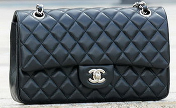 Chanel 2.55 Series Flap Bag Black Sheepskin Leather A1112 Silver