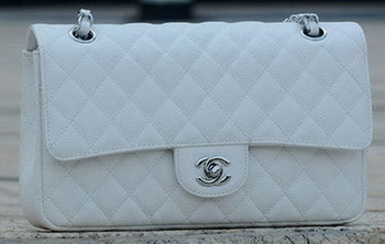 Chanel 2.55 Series Flap Bag White Cannage Pattern A1112 Silver