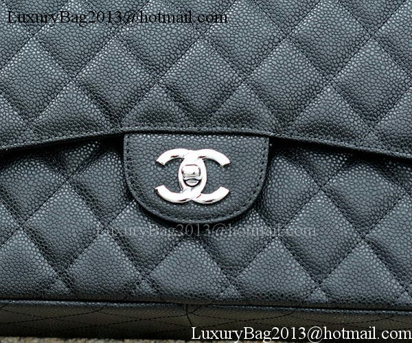 Chanel Jumbo Classic Black Cannage Pattern Flap Bag A58600 Silver