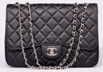 Chanel Jumbo Flap Bag Black Cannage Pattern A28600 Silver