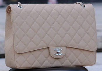 Chanel Maxi Quilted Classic Flap Bag Apricot Cannage Pattern A58601 Silver