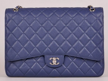 Chanel Maxi Quilted Classic Flap Bag Blue Cannage Pattern A58601 Silver