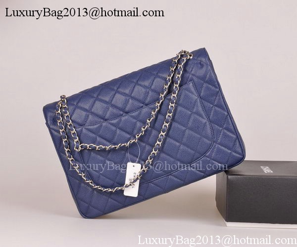 Chanel Maxi Quilted Classic Flap Bag Blue Cannage Pattern A58601 Silver