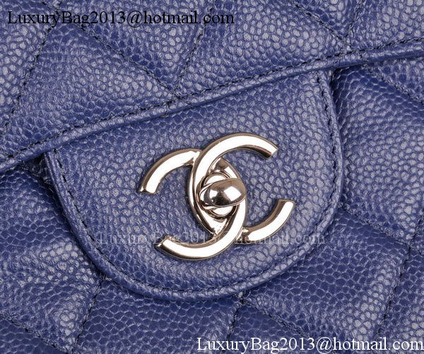 Chanel Maxi Quilted Classic Flap Bag Blue Cannage Pattern A58601 Silver