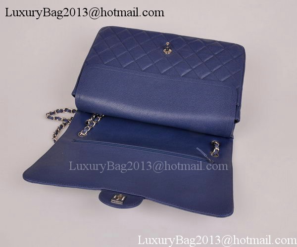 Chanel Maxi Quilted Classic Flap Bag Blue Cannage Pattern A58601 Silver