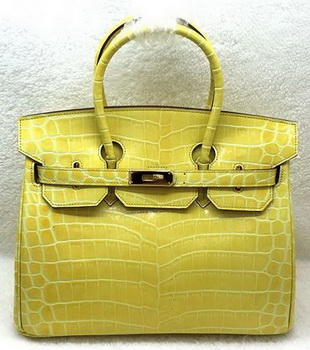 Hermes Birkin 25CM Tote Bag Croco Leather H25TCO Yellow