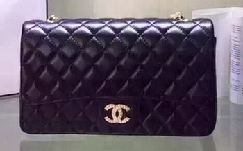 Chanel 2.55 Series Flap Bag Black Sheepskin Leather A5016 Black