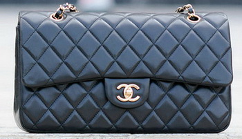 Chanel Classic Flap Bag Black Sheepskin Leather A1113 Gold