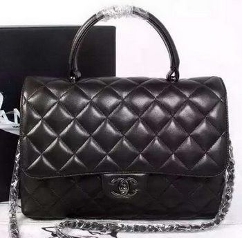 Chanel Classic Top Handle Bag Original Sheepskin Leather A92238 Black