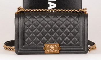 Boy Chanel Flap Shoulder Bag Black Original Cannage Pattern A67086 Gold