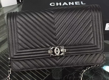 Boy Chanel WOC Flap Bag Original Chevron Sheepskin A53731 Black