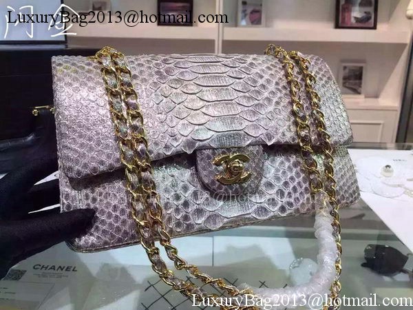 Chanel 2.55 Series Flap Bags Gray Original Python Leather A1112SA Gold