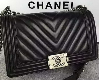 Boy Chanel Flap Bag Original Chevron Sheepskin Leather A5708 Black