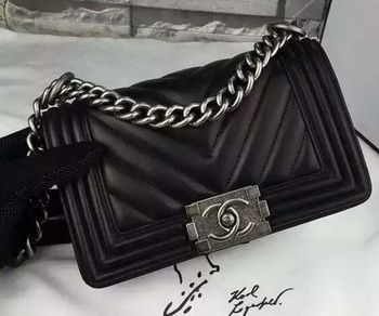 Boy Chanel mini Flap Bag Original Chevron Sheepskin Leather A5707 Black