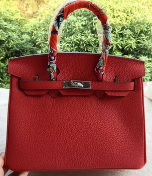 Hermes Birkin 30CM Tote Bags Red Calfskin Leather BK30 Silver