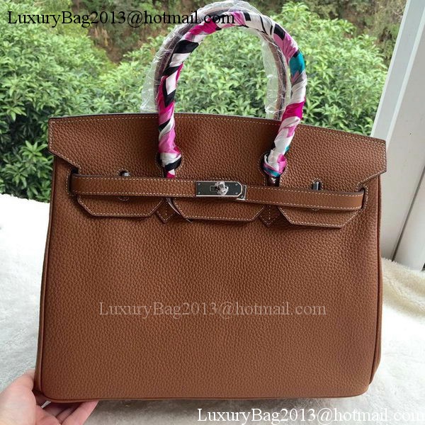 Hermes Birkin 35CM Tote Bag Brown Litchi Leather BK35 Silver