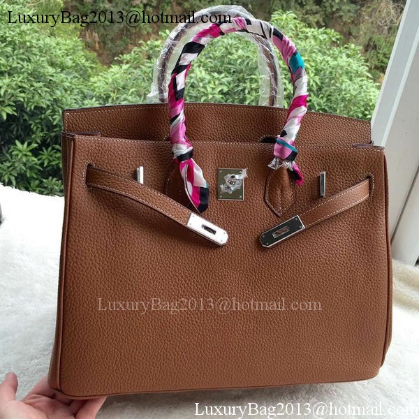 Hermes Birkin 35CM Tote Bag Brown Litchi Leather BK35 Silver