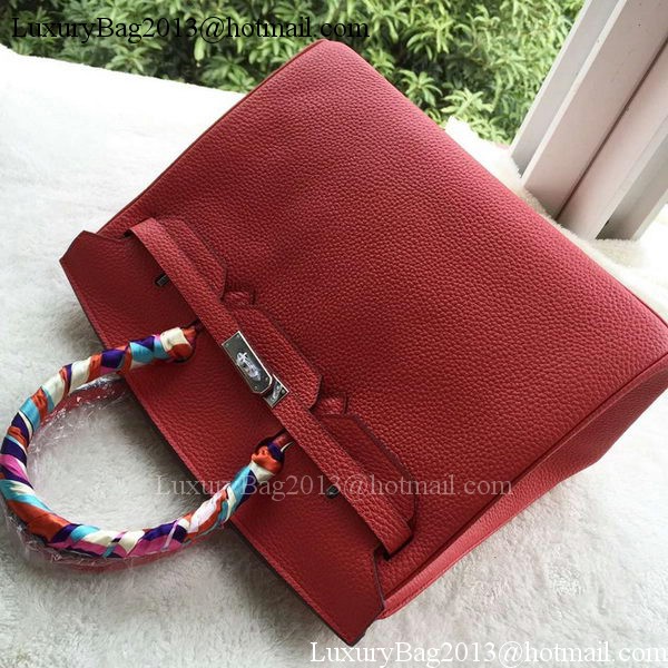 Hermes Birkin 35CM Tote Bag Red Litchi Leather BK35 Silver