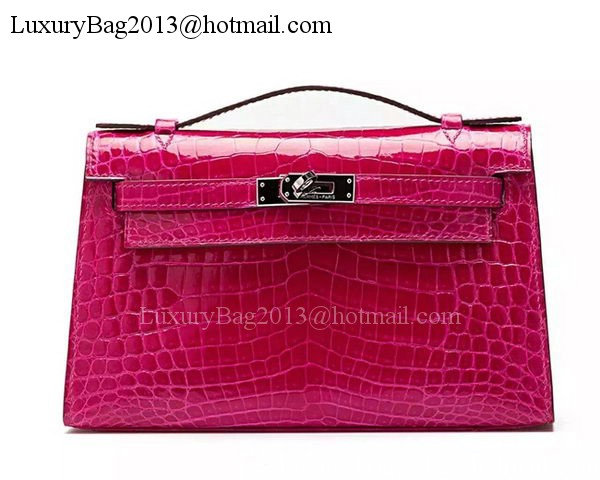 Hermes MINI Kelly 22cm Clutch Croco Leather KL22 Rose