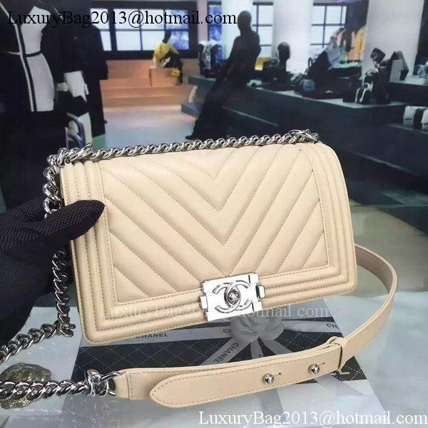 Boy Chanel Flap Bag Original Chevron Nubuck Leather A5708 Apricot