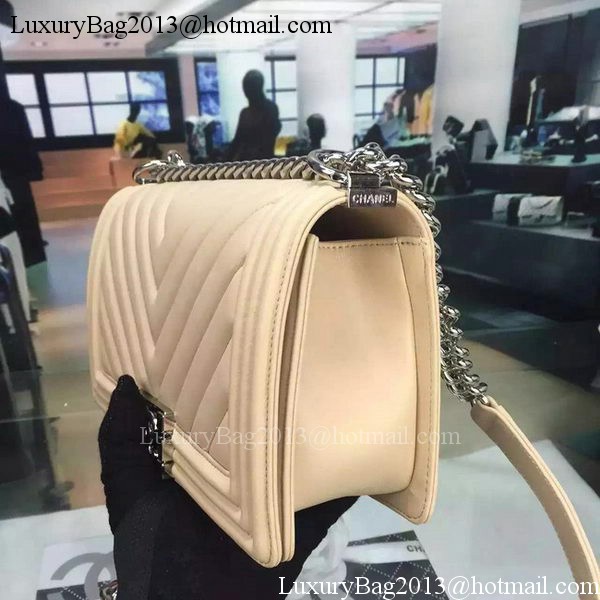 Boy Chanel Flap Bag Original Chevron Nubuck Leather A5708 Apricot