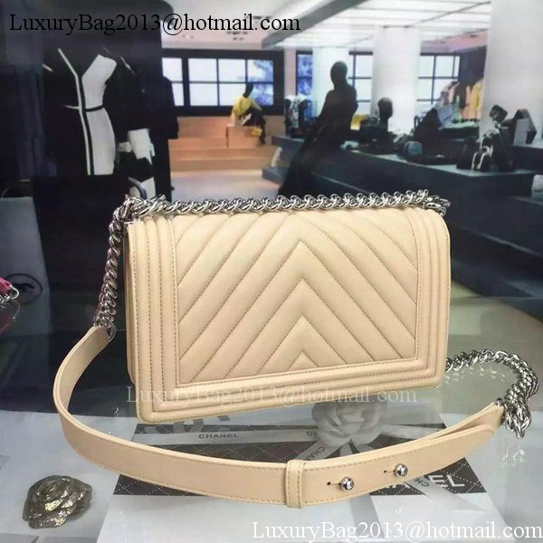 Boy Chanel Flap Bag Original Chevron Nubuck Leather A5708 Apricot