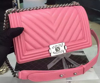 Boy Chanel Flap Bag Original Chevron Nubuck Leather A5708 Rose