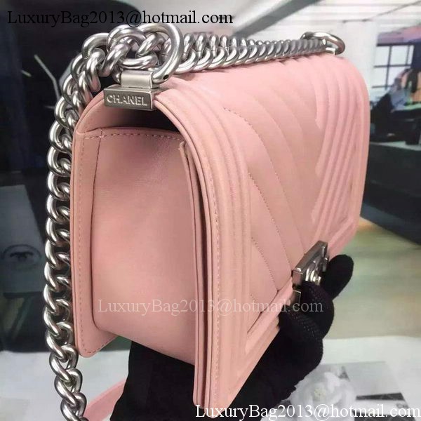 Boy Chanel Flap Bag Original Chevron Pink Nubuck Leather A5708 Silver